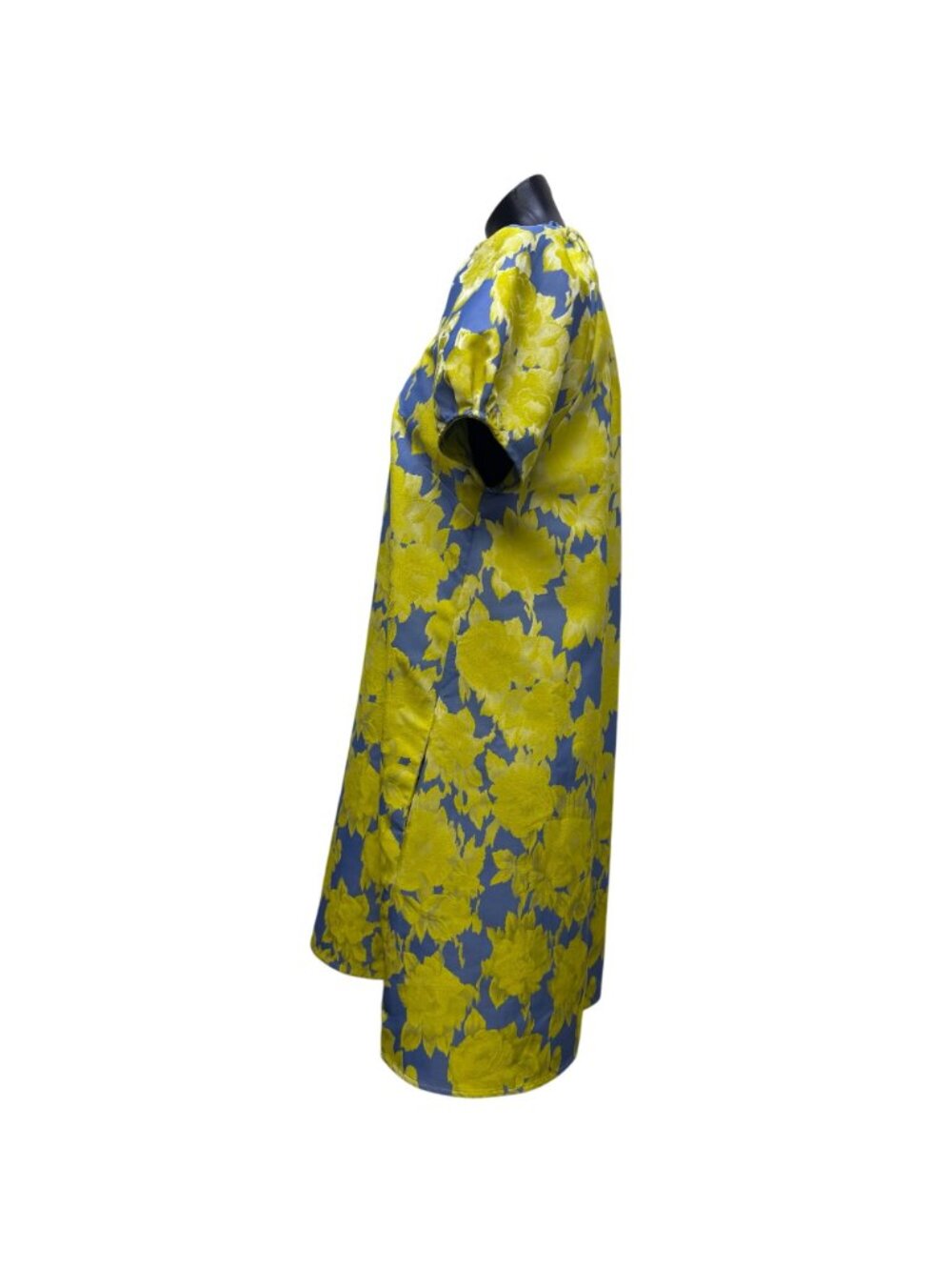 Abbey Glass Floral Dress Blue/Yellow V-Neck Puff Sleeve M - Picture 4 of 8